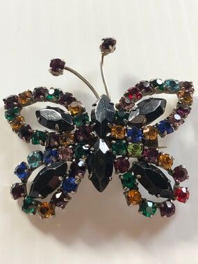 Vintage multicoloured stone butterfly brooch